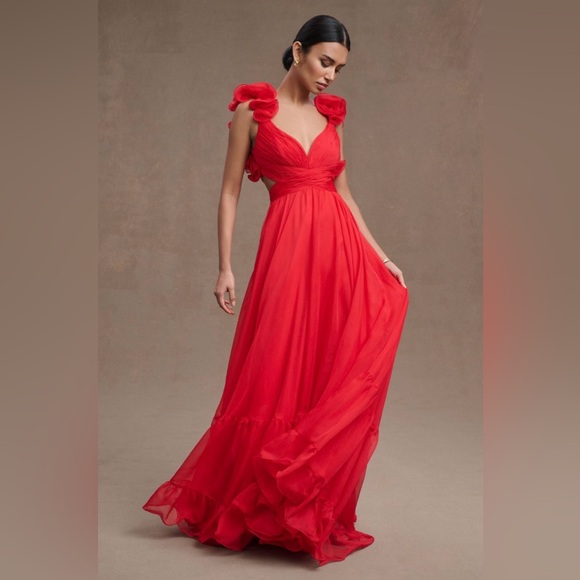 MAC DUGGAL INDY /LEENA ruffle tiered cut-out back chiffon gown / dress - Picture 14 of 16